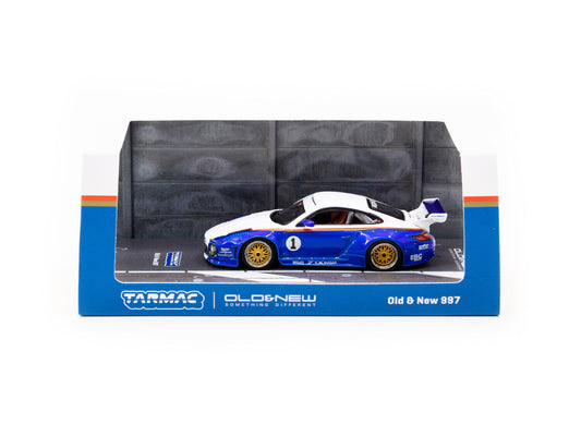 Tarmac Porsche Old & New 997 White Blue 1:64