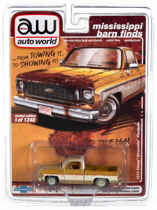 Auto World Mississippi Barn Finds 1973 Chevy Cheyenne Fleetside Weathered Brown Version 1:64