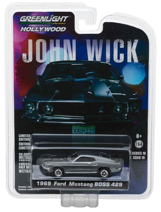 Greenlight John Wick 1969 Ford Mustang BOSS 429 Silver 1:64