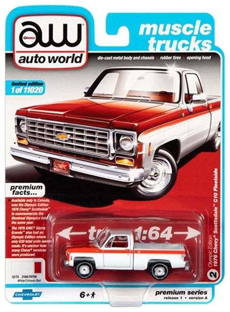 Auto World Muscle Trucks 1976 Chevy Scottsdale C10 Fleetside White 1:64