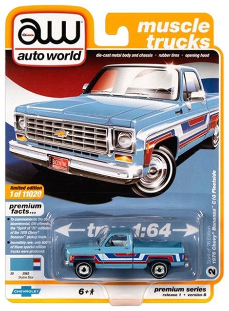 Auto World 1976 Chevy Bonanza C10 Fleetside Skyline Blue 1:64